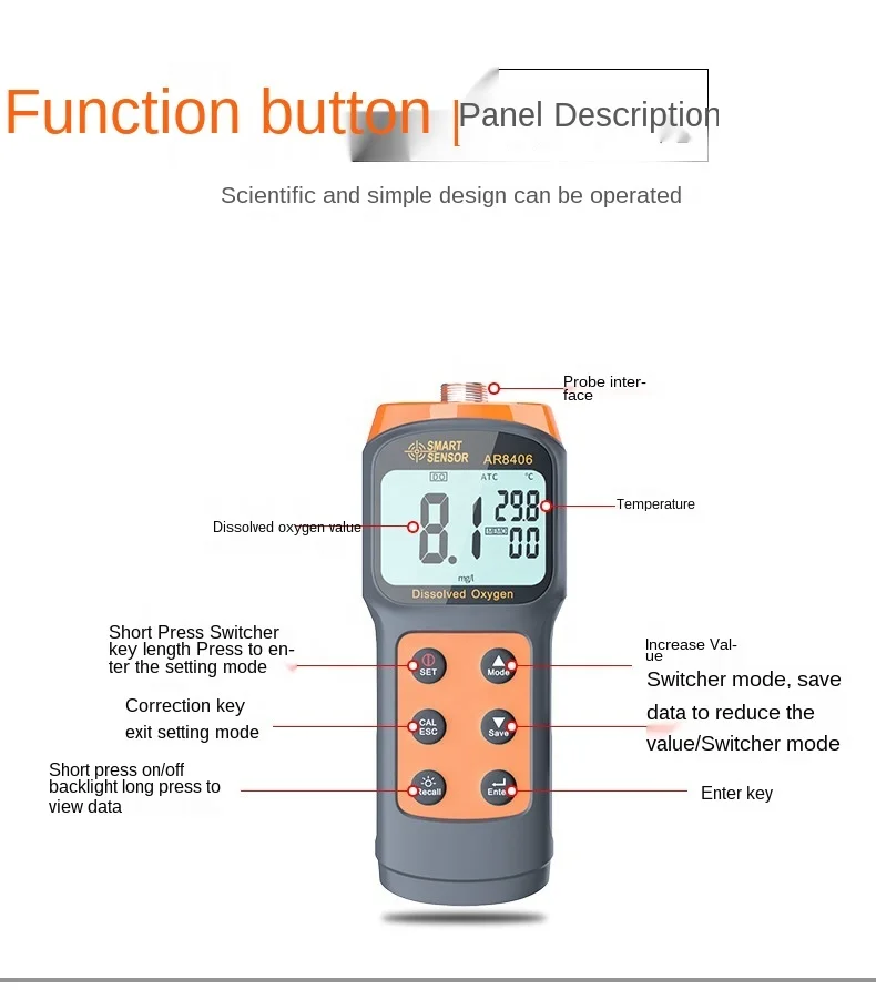 Portable Dissolved Oxygen Analyzer Dissolved Oxygen Analyzer Aquaculture Fish Pond Oxygen Detector AR8406