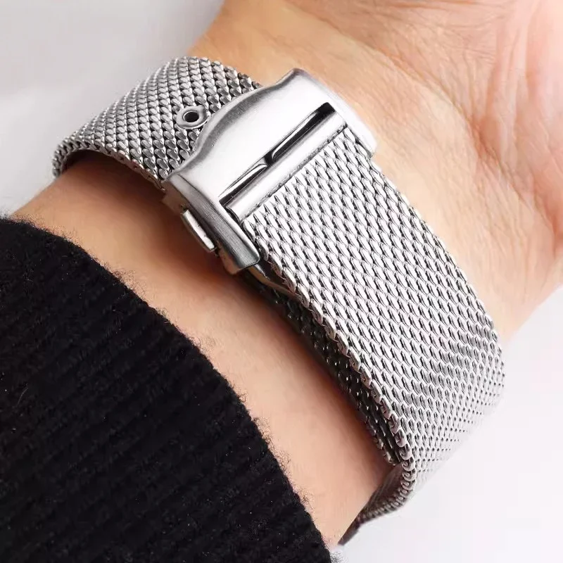 حزام ساعة من الفولاذ المقاوم للصدأ لـ Seiko لأوميغا ساماستر 007 سوار معصم للغوص حزام شبكي ميلانيزي سوار بإبزيم قابل للطي 2028