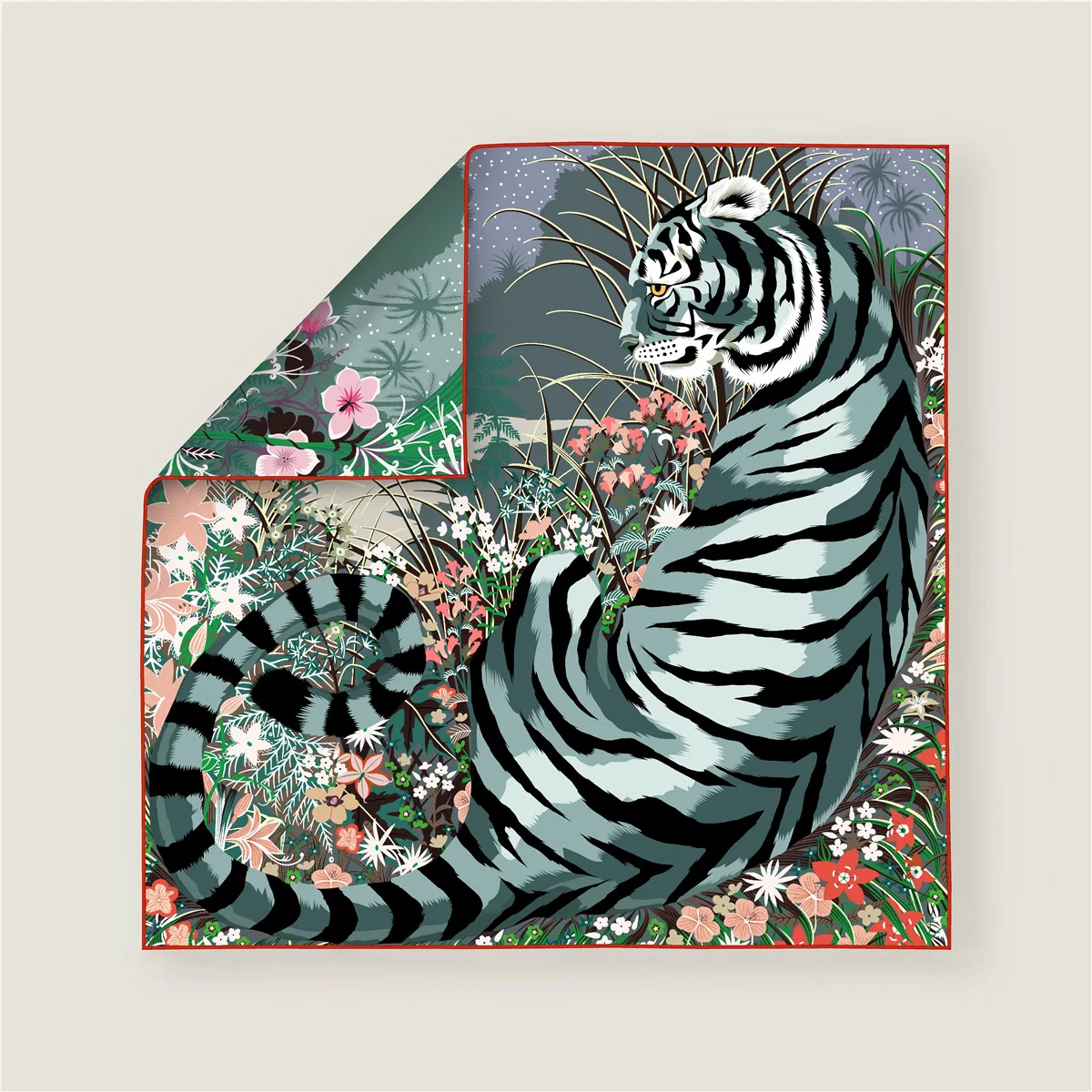 70 سنتيمتر حافة كرة لولبية حك الحرير وشاح مربع المرأة مزدوجة الجانب الغابة النمر الأوشحة المطبوعة يلتف Echarpes Foulards فام الحجاب