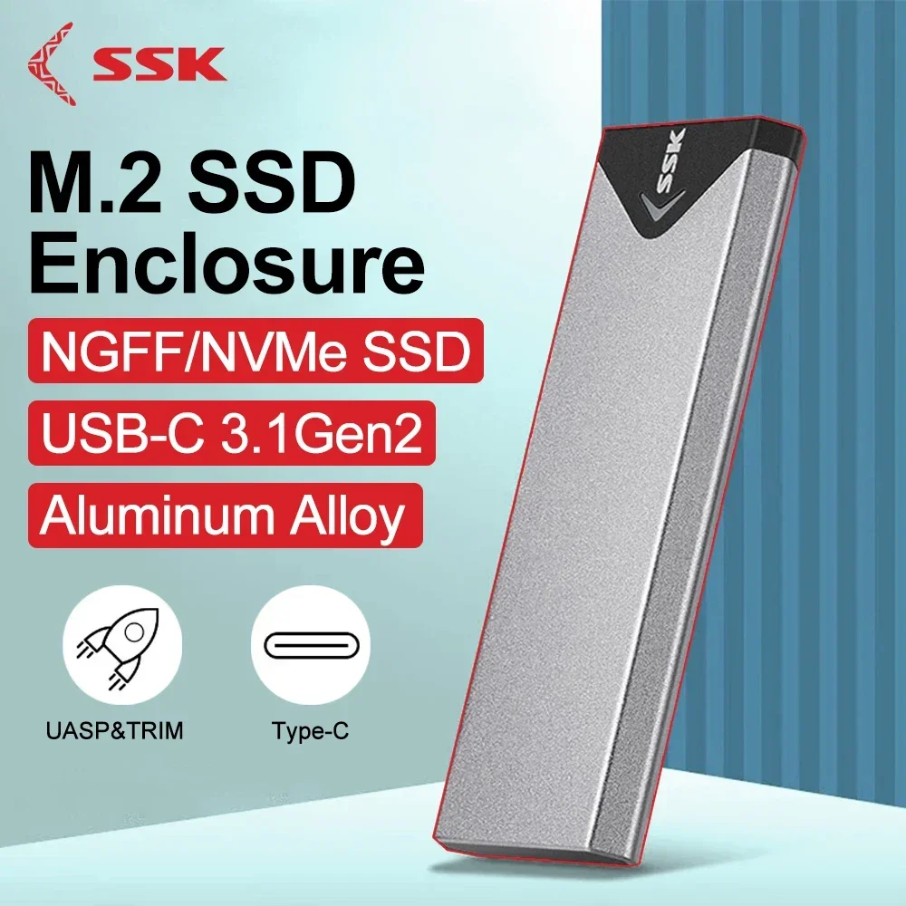 SSK M.2 SSD Case NVME SATA Dual Protocol M.2 to USB Type C 3.1 SSD Adapter for NVME PCIE NGFF SATA SSD Disk Box M2 SSD Case box