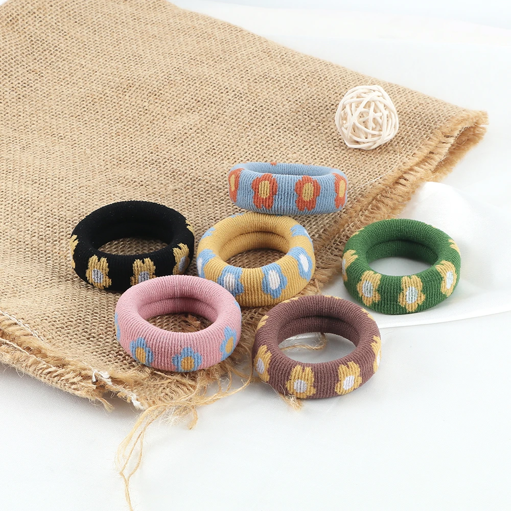 5PCS/Set Cute Flower Colorful Hair Bands Thicken Basic Women Hair Tie for Thick Hair Fashion Hair Accessories Headband Wholesale