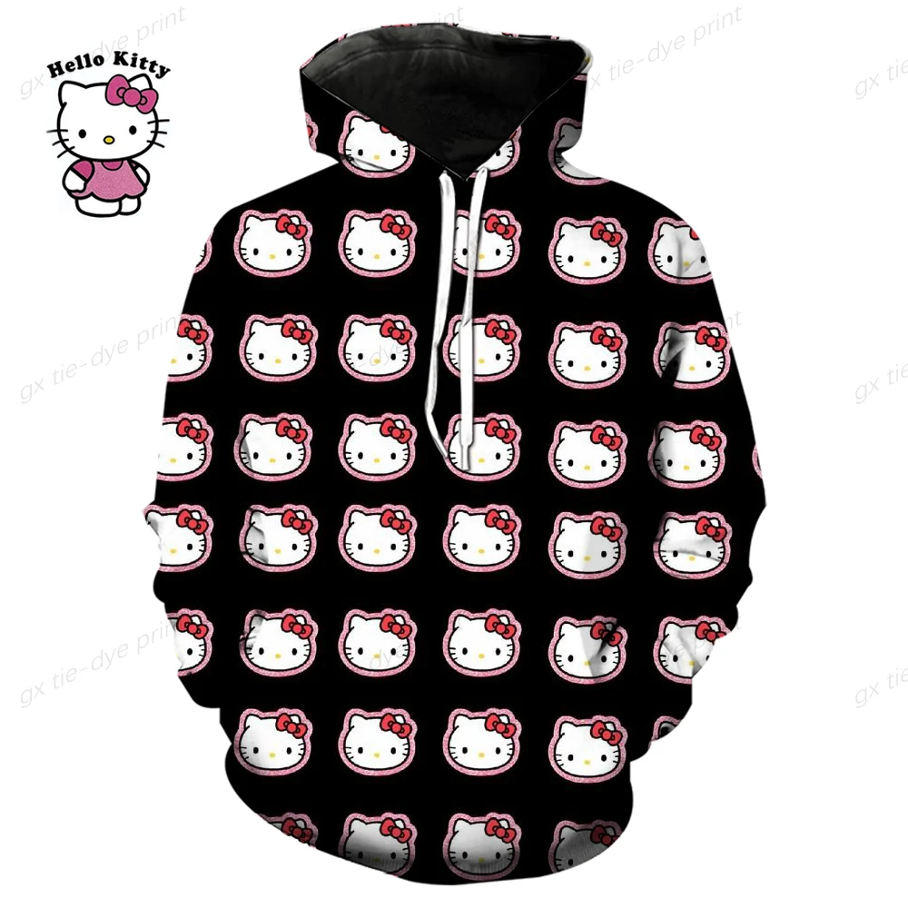 Kawaii Hello Kitty Casual Schattige Print Unisex Hoodie Lente En Herfst Sanrio Cartoon Casual Sport Straatafdruk Hoodie