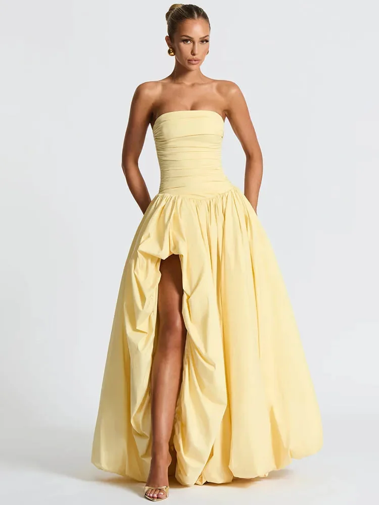 

Off-shoulder Strapless Sexy Maxi Dress Women Gown Fashion Sleeveless Backless Thigh High Split Club Party Long Dresses
