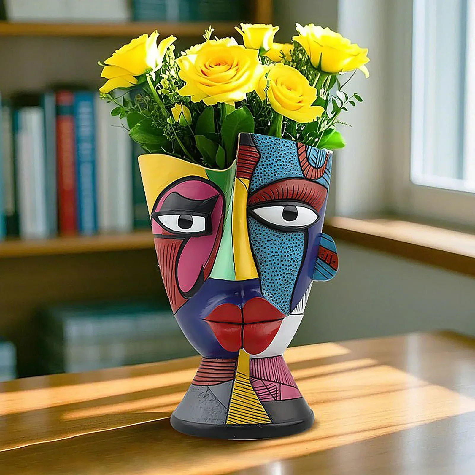 Abstract Face-Shaped Resin Flower Pot, Colorful Artistic Planter, Decorative Plant Holder, Perfect for Modern Home Decor