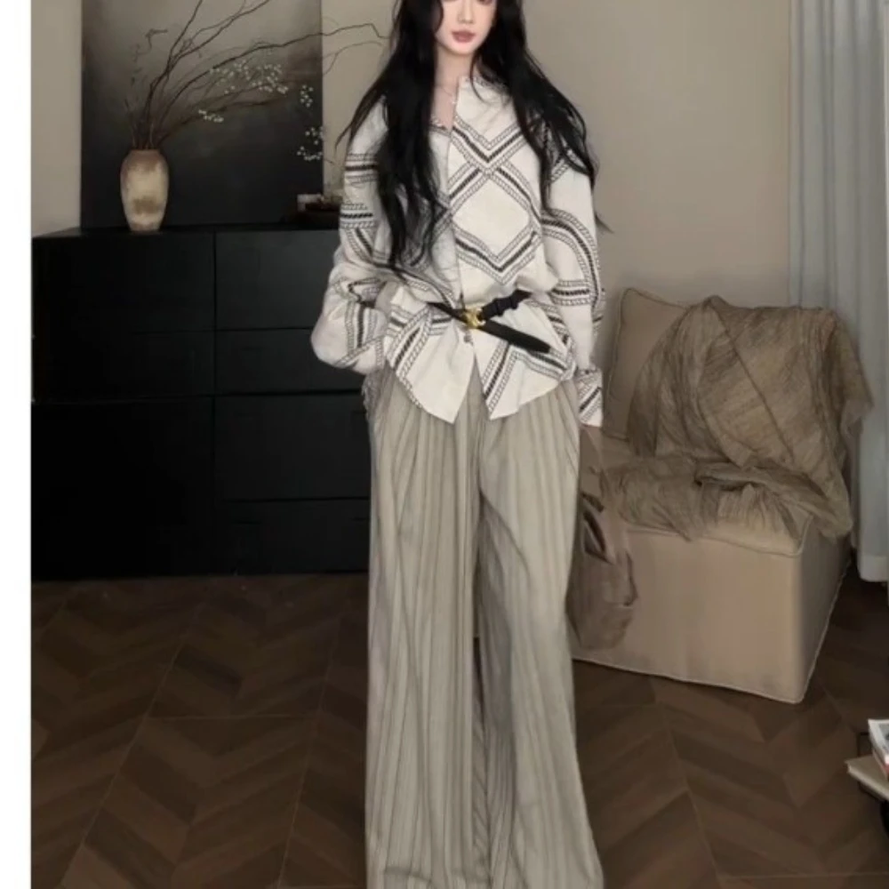 

Модная рубашка в стиле ретро, женская рубашка с силуэтом, кардиган, повседневный универсальный топ, повседневный комплект брюк