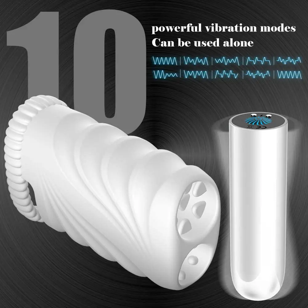 Soft Blowjob Masturbator Vibrator 10-Mode Cordless Cock Sleeve Glans Trainer Penis Massager Sex Toy For Men To Prolong Erection