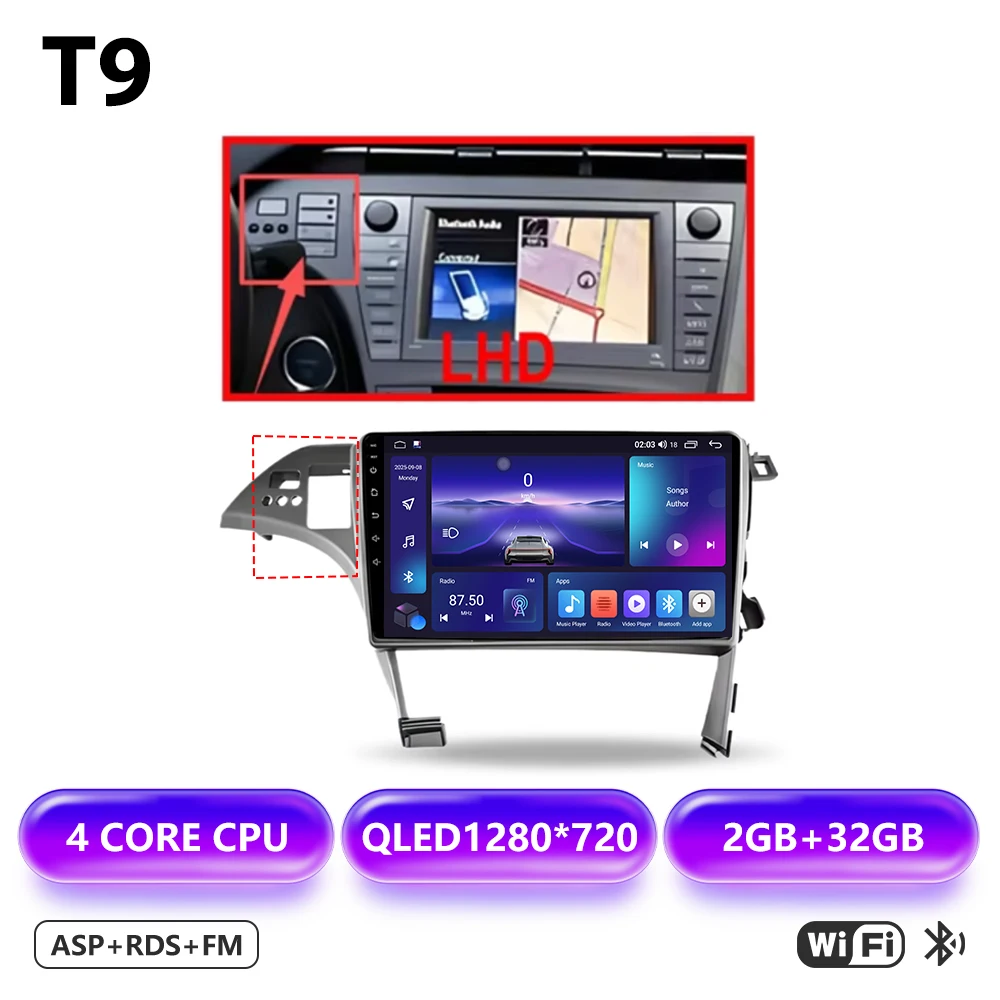 Android autoradio voor Toyota Prius 3 XW30 2009-2015, 2-DIN multimediaspeler, GPS-navigatie, Bluetooth, 8-core, Wifi 5G
