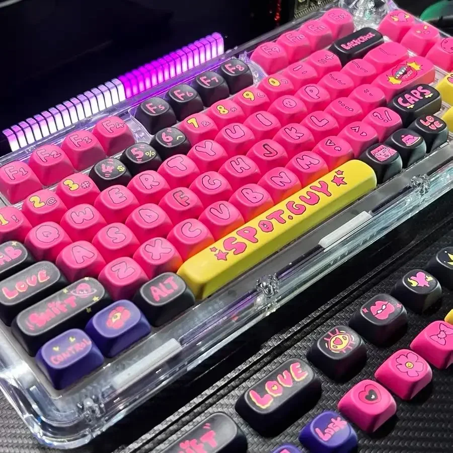 130 Keys MOA Keycap customization Gift Cute Black Pink PBT Keycaps Cool Key Cap Dye-Sub Mechanical Keyboard Keycap MX Switch