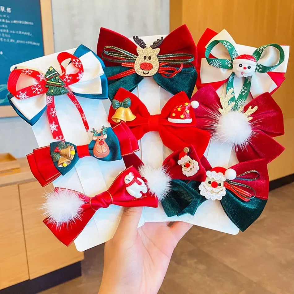 Toddler Hair Accessories Xmas Christmas Hair Hoop Cute Star Plush Ball Hairpin Girls Red Headband Bowknot Hair Clip Party ZX07