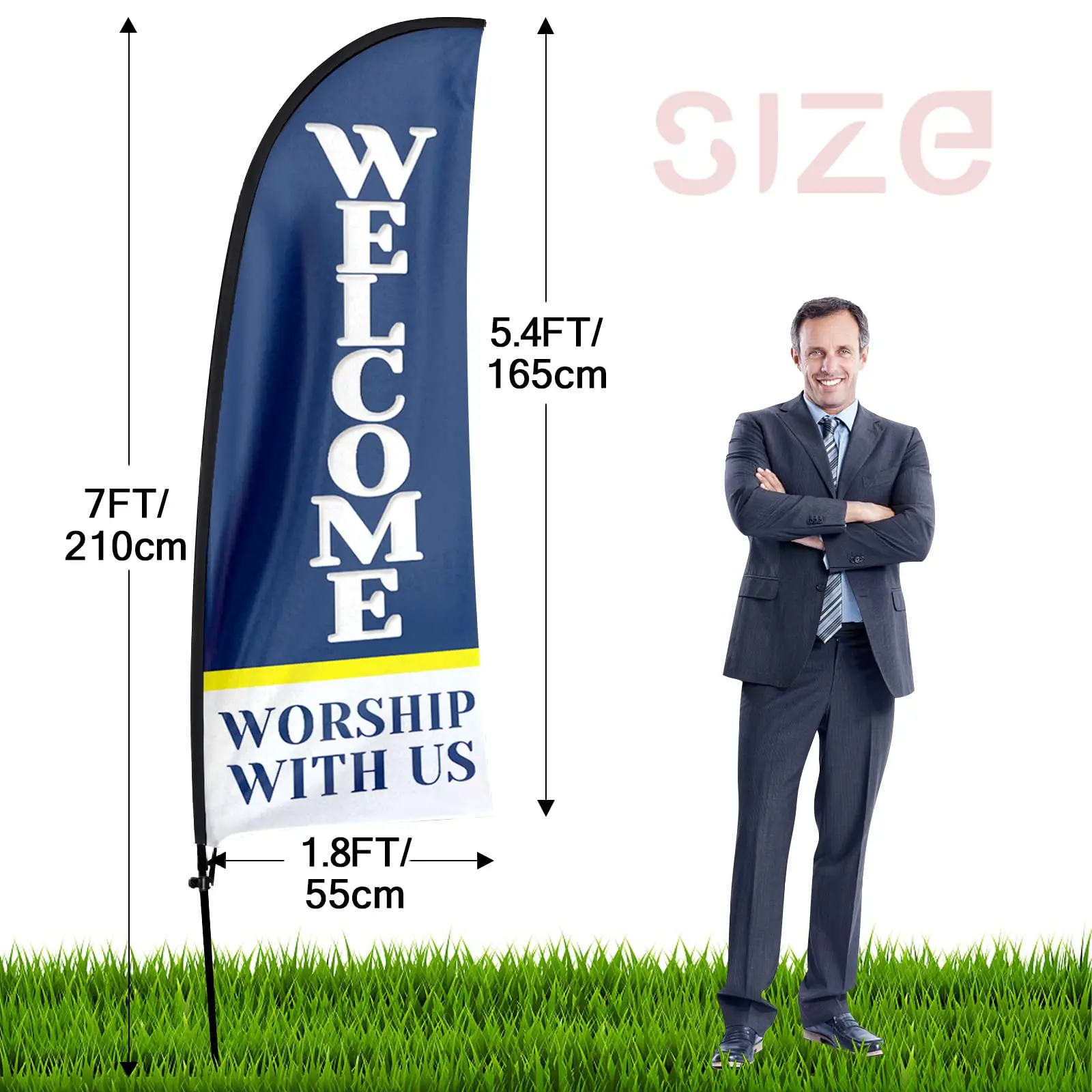 FSFLAG Welcome Worship Swooper Flag,7FT Welcome Worship Advertising Flag with Pole Kit, Ground Spike, Welcome Worship Signs