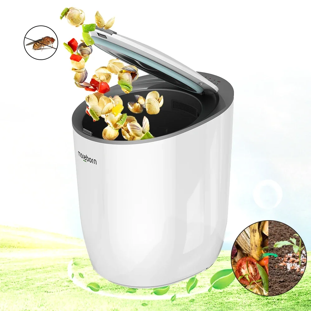 Kitchen 12L smart compost bin stainless steel garbage can desktop trash    