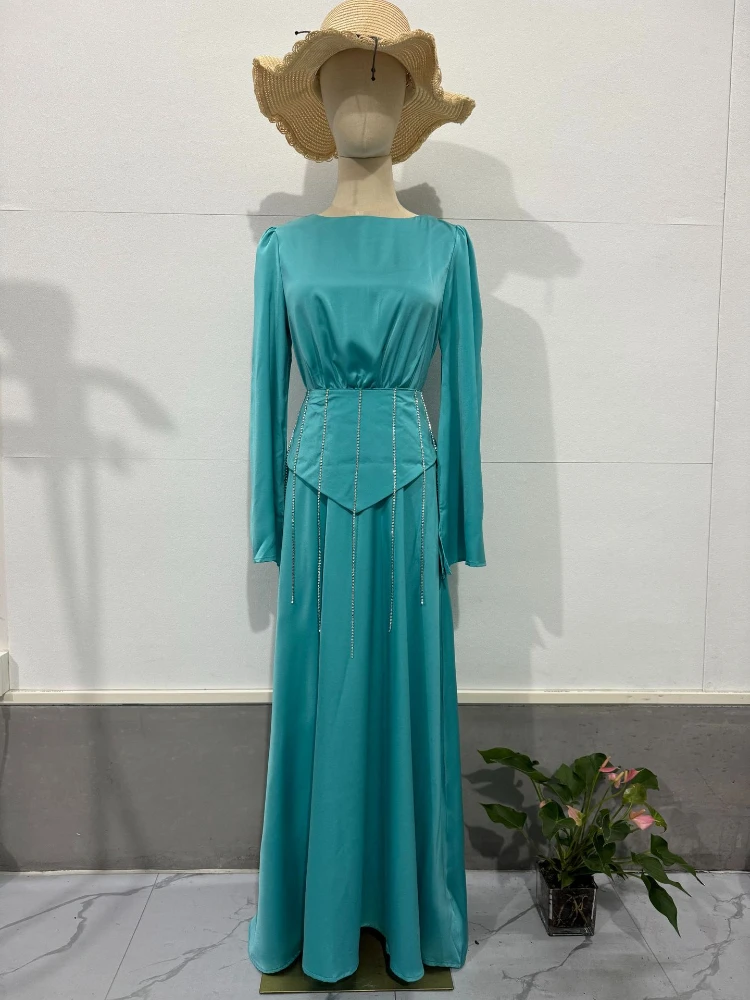 Robe Longue en Satin à Manches Évasées et Col Rond pour Femme, Tenue Élégante et Sexy de Soirée, Nouvelle Collection Printemps 2024