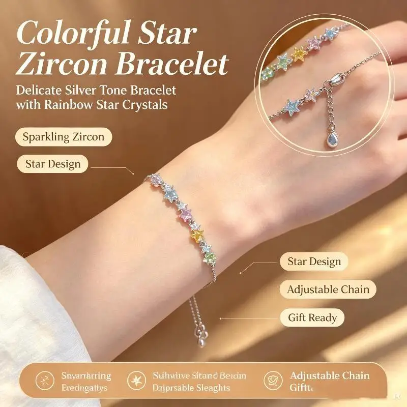 Luxury Colorful Zircon Star Bracelet For Women Exquisite Shiny Crystal Pull Adjustable Bracelet Hand Jewelry Accessories