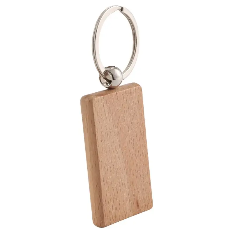 A32HOT-400 Blank Wooden Keychain Rectangular Engraving Key ID Can Be Engraved DIY