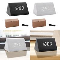 Digital Alarm Clock Triangle Alarm Clock Wood with Calendar Dimmable Electric