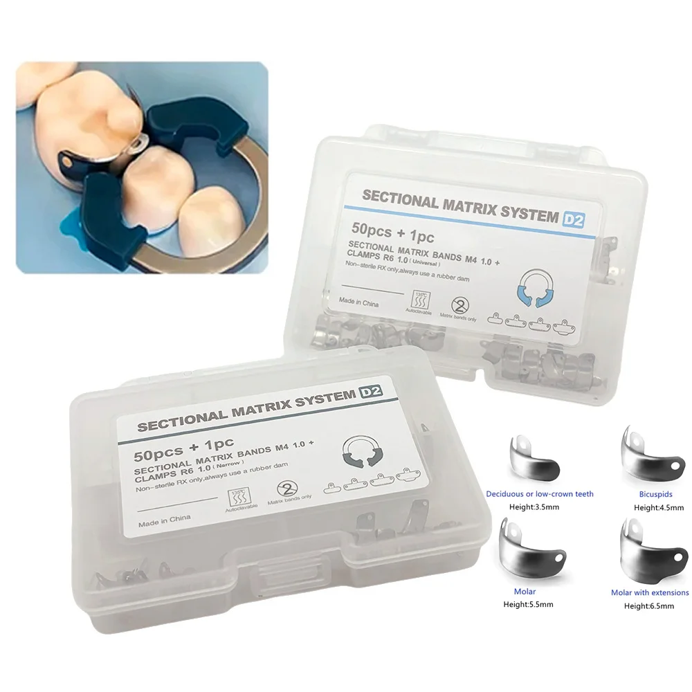 

Set Dental Matrix Bands Clamps Set Sectional Contoured Matrix System Metal Matrices with Nickel Titanium Clamping Rings