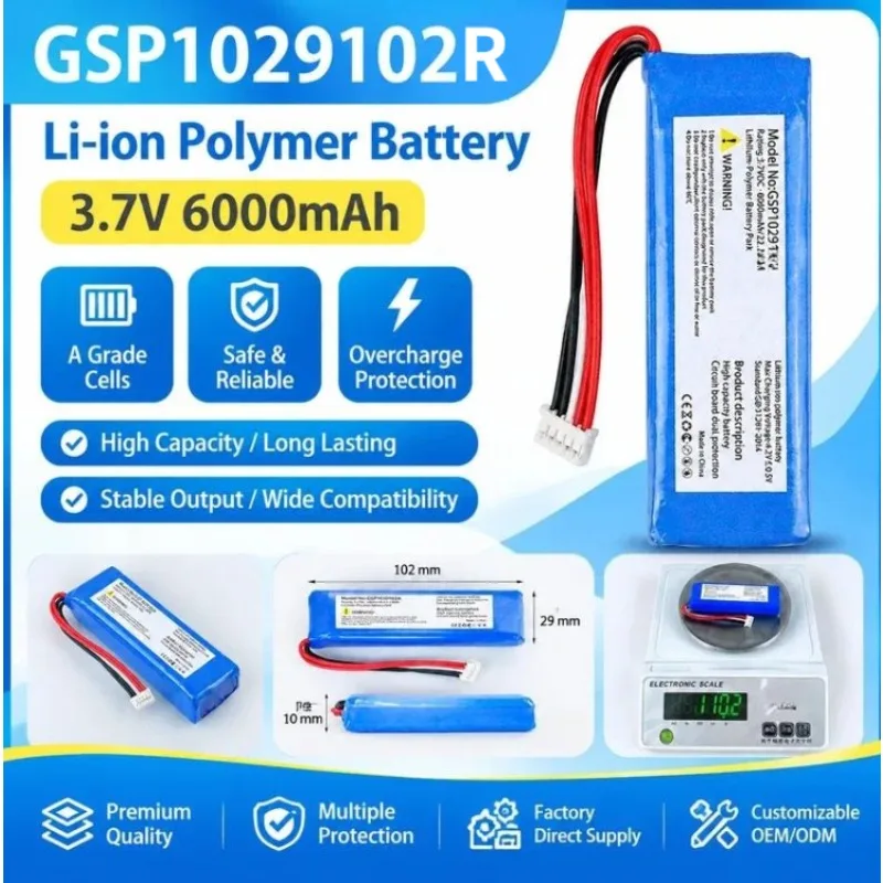 GSP1029102R  Replacement battery For JBL Charge 2/ 2+/ 2 Plus Bluetooth Speaker Audio Power Supply