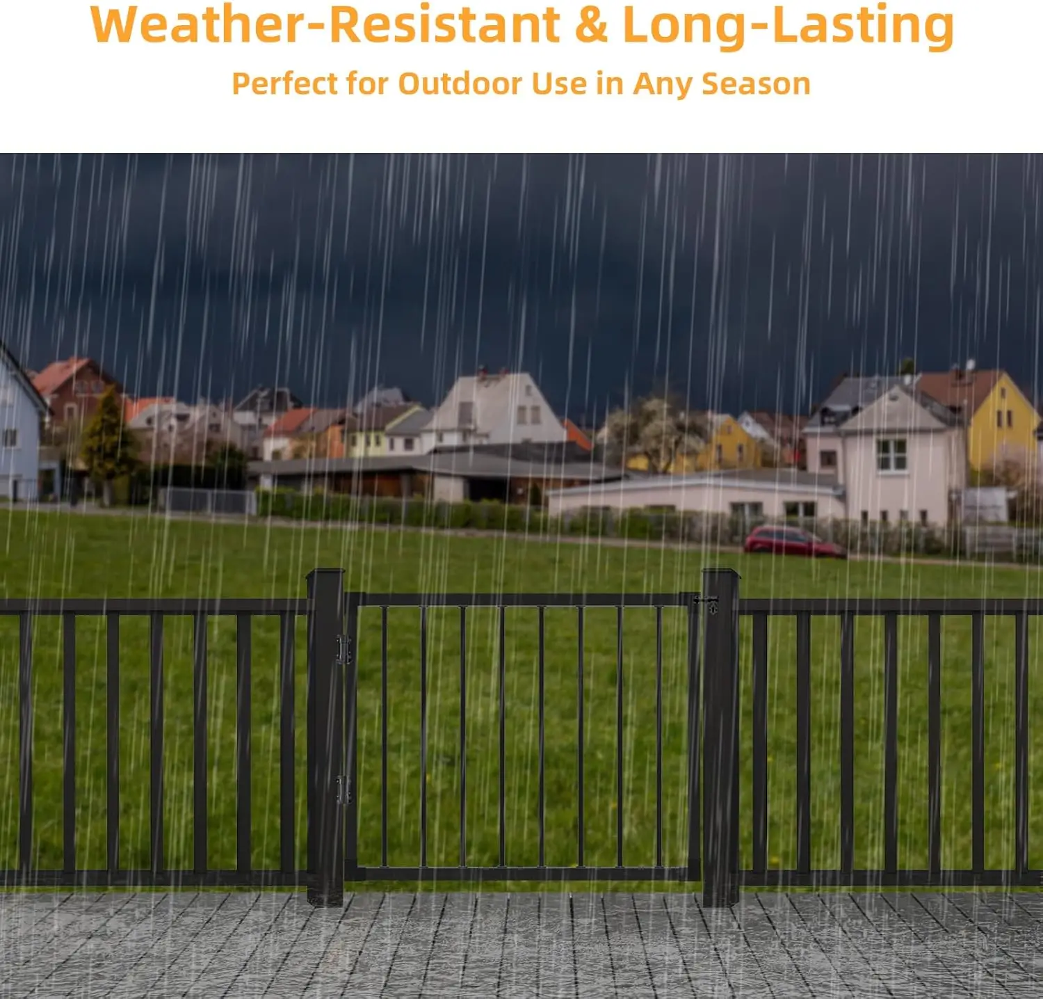 بوابة سياج سطح السفينة في الهواء الطلق، بوابة سطح السفينة 42 بوصة ارتفاع × 48 بوصة عرض أسود عالي التحمل مضاد للصدأ مع عرض قابل للتخصيص، بوابة معدنية لإعادة الإعادة #5