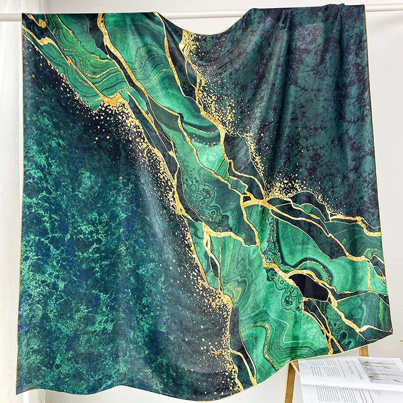 2022 100% Pure Silk Mulberry Silk Scarf Glazed Scenery Silk Scarf Female 110cm Noble and Elegant Square Scarf Shawl Wholesale