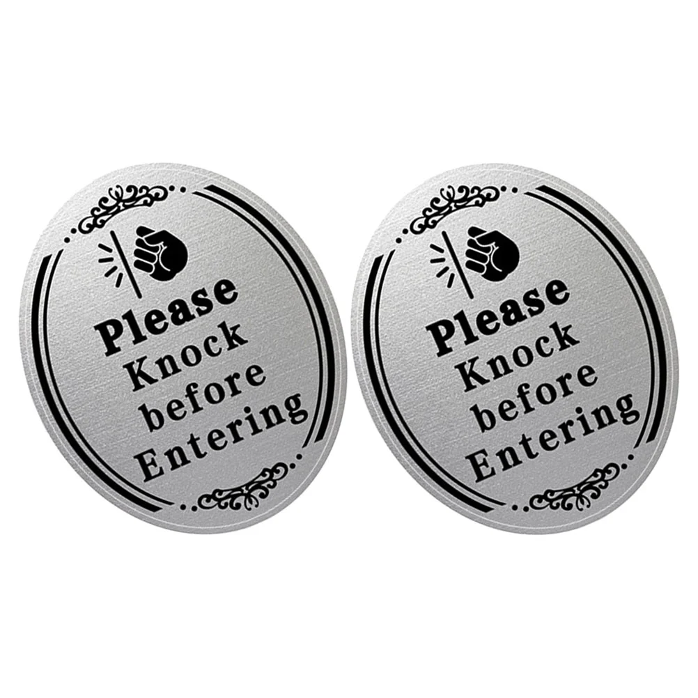 

Clear Waterproof Sticker Please Knock First Door Sign Strong Adhesive Bedroom Plaque Entrance Metal Plate Signs Box Silver