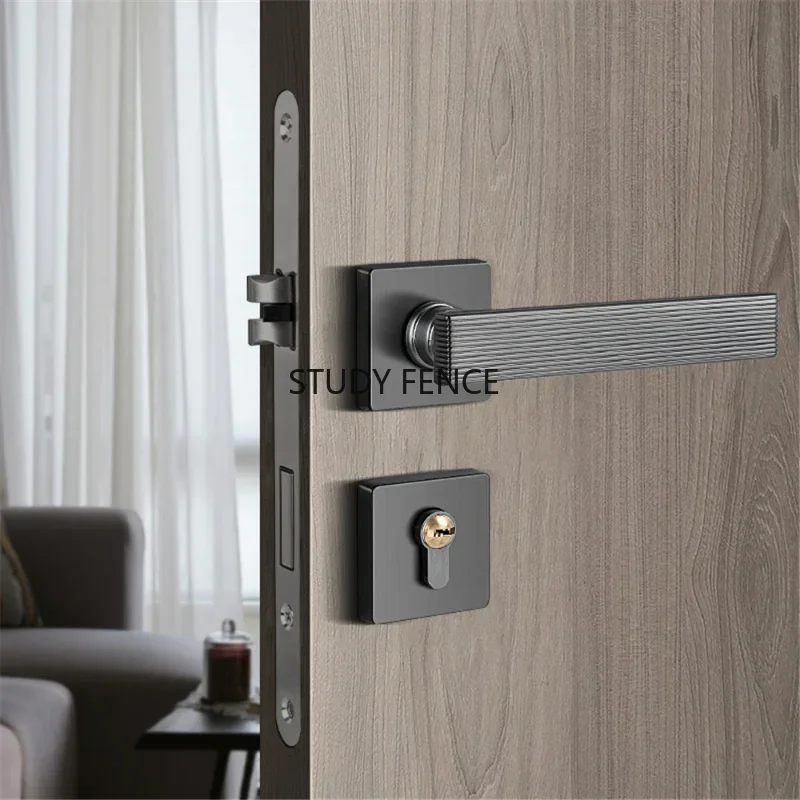 Zinc Alloy Silent Indoor Door Lock Magnetic Suction Bedroom Simple Copper Brushed Gray Solid Door Handle Bedroom Door Knob