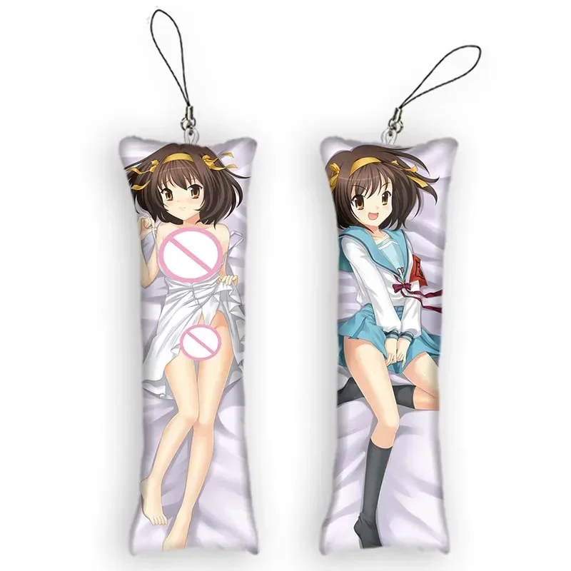 

4x12cmSuzumiya Haruhi Cute and Lovely Keychain Dakimakura Mini Pendant Anime 2 Side Cartoon Kawaii Small Body Pillow Pendant