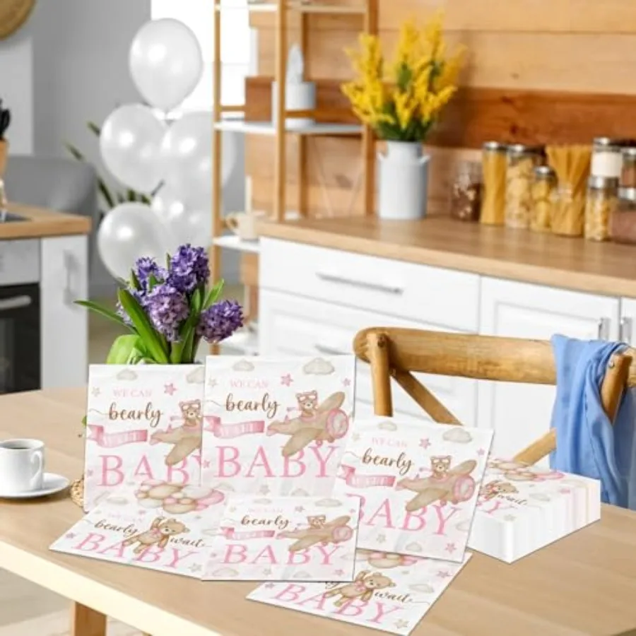 tecoration40pcs الوردي دمية دب الطفل Sr pkins الدب موضوع عيد ميلاد pkins الديكور لفتاة طفل Sr الجنس تكشف الطرف