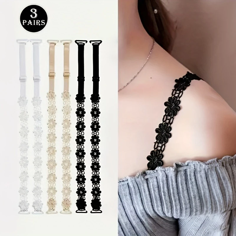 

3 Pairs Lace-decorated Bra Straps Adjustable Multi-functional Anti-slip Bra Straps for Women's Underwear and Bra Accessories