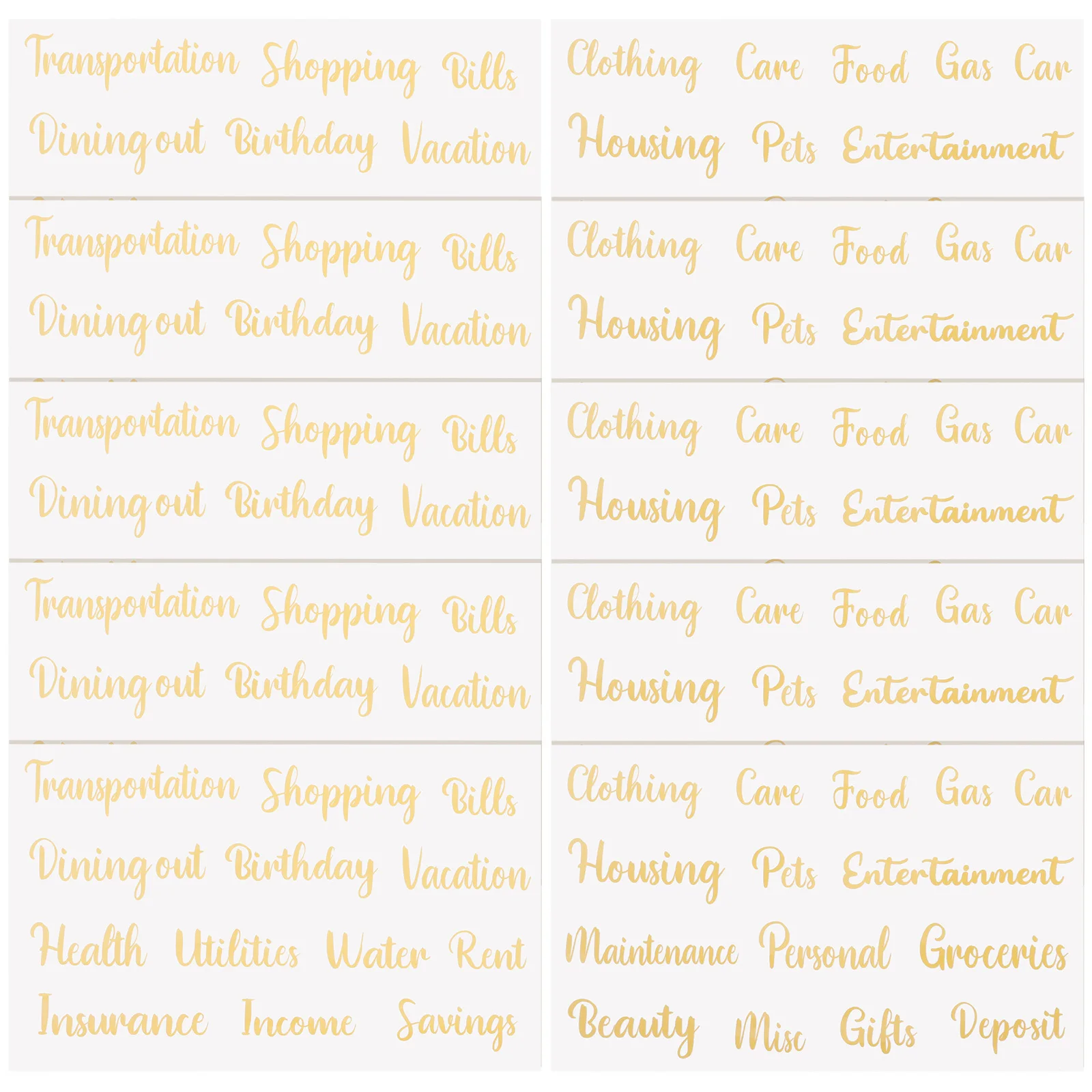 

10 Sheets Multi-Function Budget Sticker PVC Material Practical Daily Use Cash Envelope Labels Classifying Label Sticker