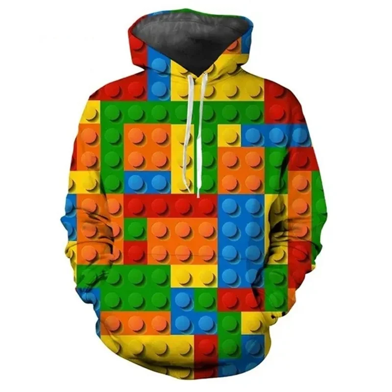 Colorful Building Blocks Graphic Men's Women's Hoodies Funny 3D Print Long Sleeve Hooded Sweatshirts Fashion Creative Casual Top