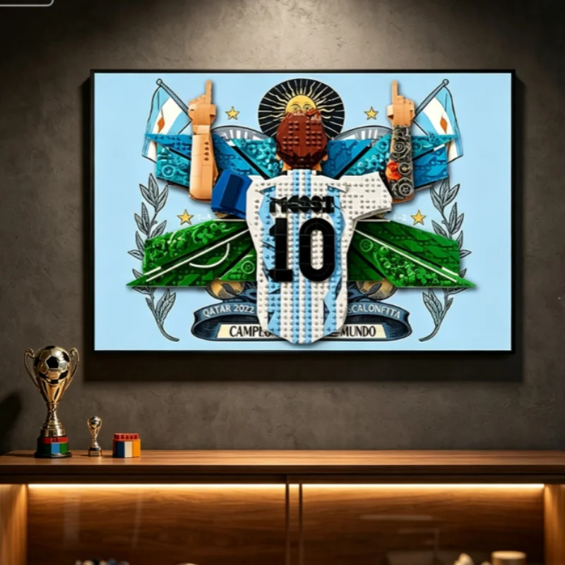 1427pcs Messi Celebration Moments Toy Building Block Display Frame And Wall-mounted Display Cabinet Perfect Gifts For Adults