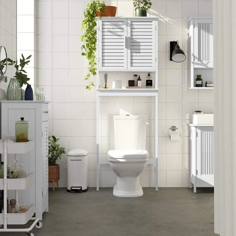 Toilet Storage Cabinet, Bathroom Cabinet with Adjustable Inside Shelf and Bottom Stabilizer Bar, Space-Saving Toilet Rack