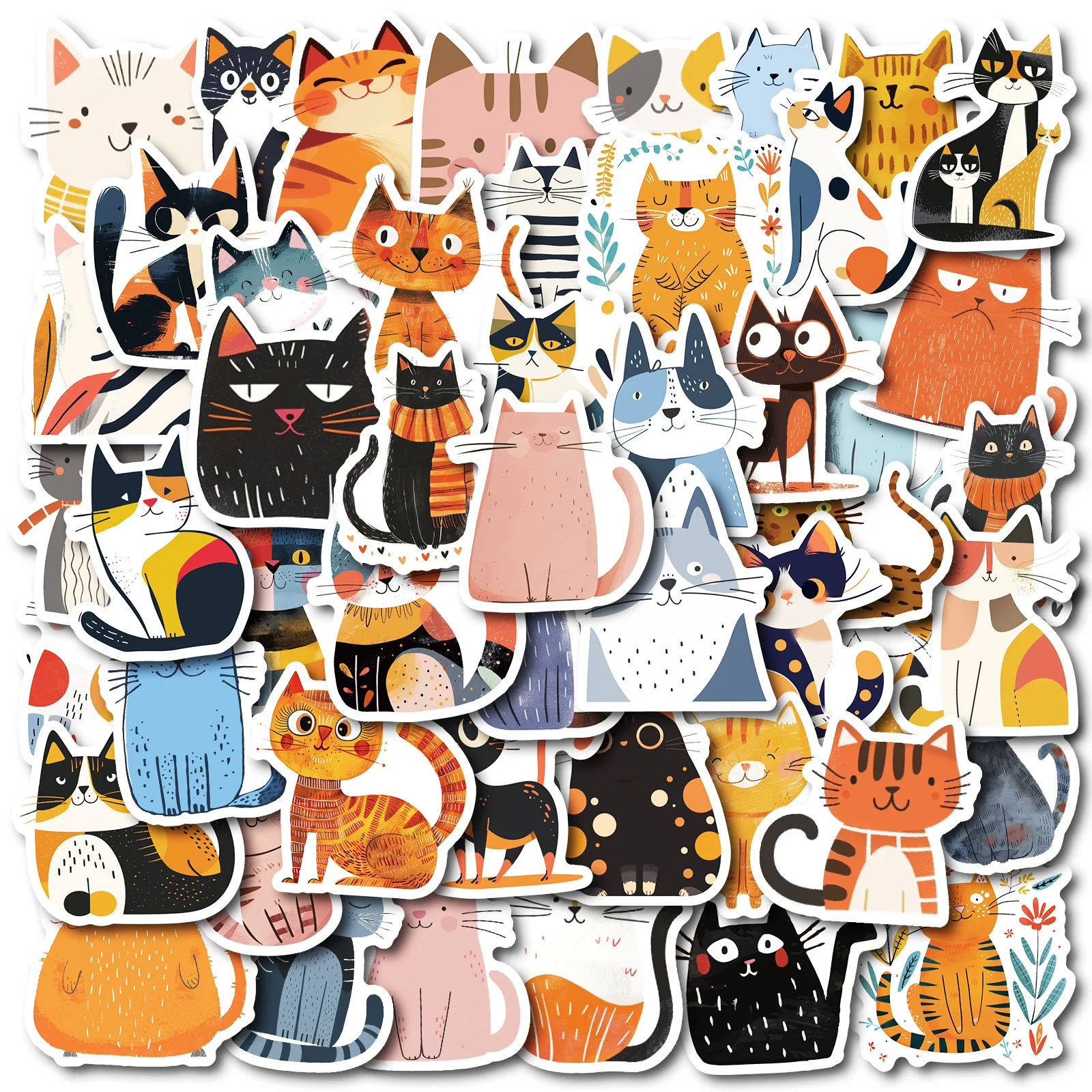 

50Pcs Abstract Cat Stickers Boho Artistic Kitten Decals Waterproof Vinyl Scrapbook Junk Journal Laptop Cat Lover Girls Gift