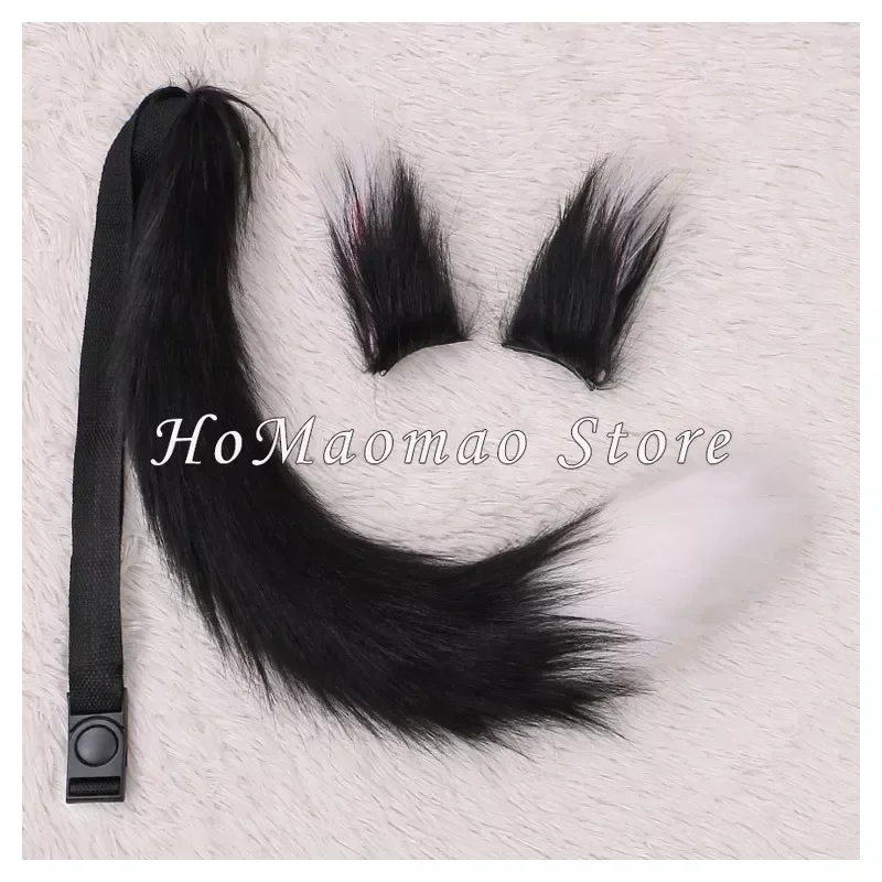 Cat Ears Headband Tail Set Stripe Fluffy Plush Animal Cosplay Costume Home Party Costume Props Fancy Dress Accessories