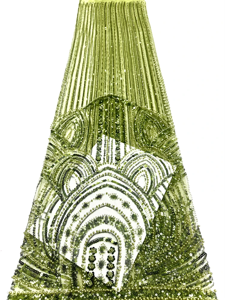 

French Tulle Sequins Lace Fabric Embroidery 5 Yards African 2025 Luxury Beaded African Mesh Lace For Nigerian Women Party Dress