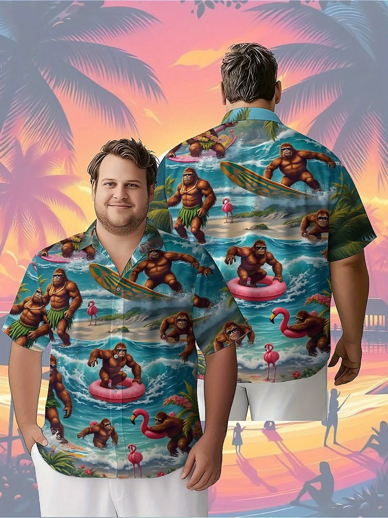 

Men's Plus Size Hawaiian Shirts Gorilla Beach pattern,Unisex Baggy Aloha Shirts,summer Alternative Clothing