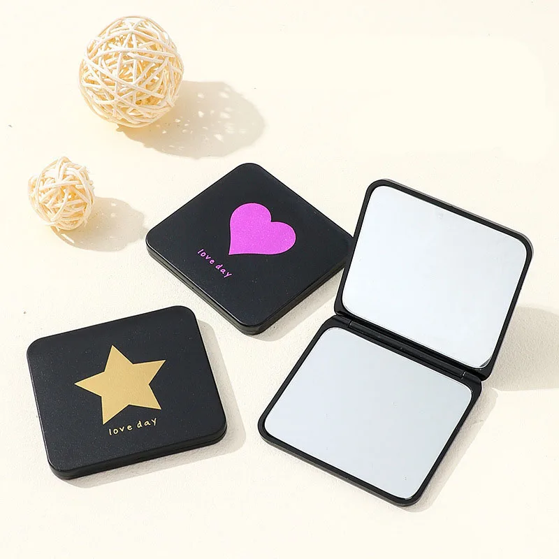 ​ ​ Beidseitig klappbarer Kompaktspiegel – Reisetaschen-Make-up-Spiegel mit Klappdeckel, Mini-Schwarz, kreatives Design für Geldbörse/Studenten
