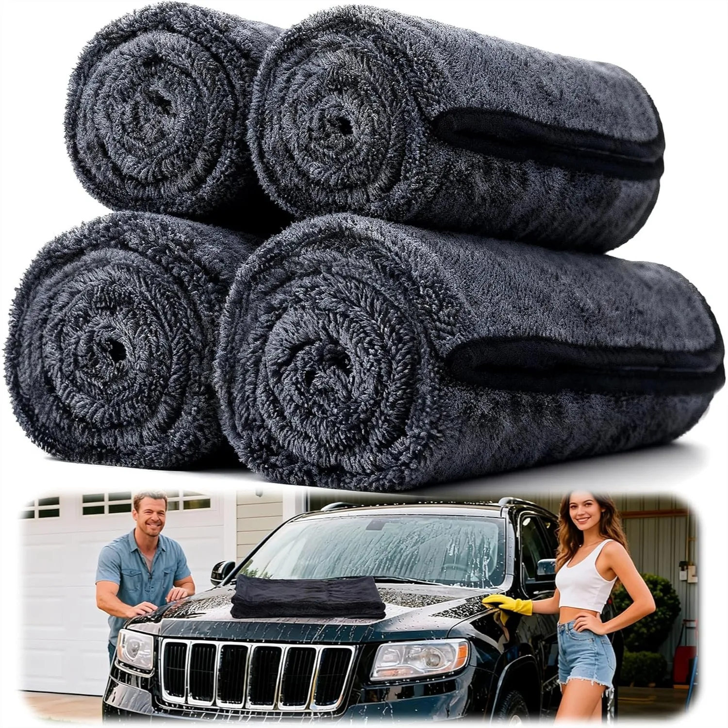 

4PCS Microfiber Car Drying Towel Kit - 36x24 in Scratch-Safe Absorbent Cloth for Auto, Boat, RV, Garage & Home Detailing