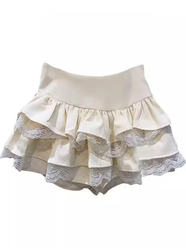 Sweet And Spicy Pure Desire Lace Half Skirt Women's Autumn Winter plus Size Big MM High Waist Puffy A-Line Short Skirt