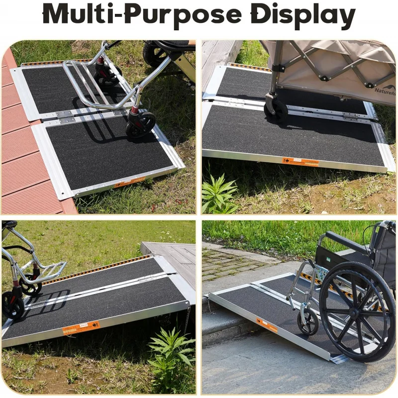 Portable Wheelchair Ramp 4FT, Non-Skid Handicap Ramps Wheelchairs Home, Metal Ramps Doorway, Steps, Stairs, Thresho