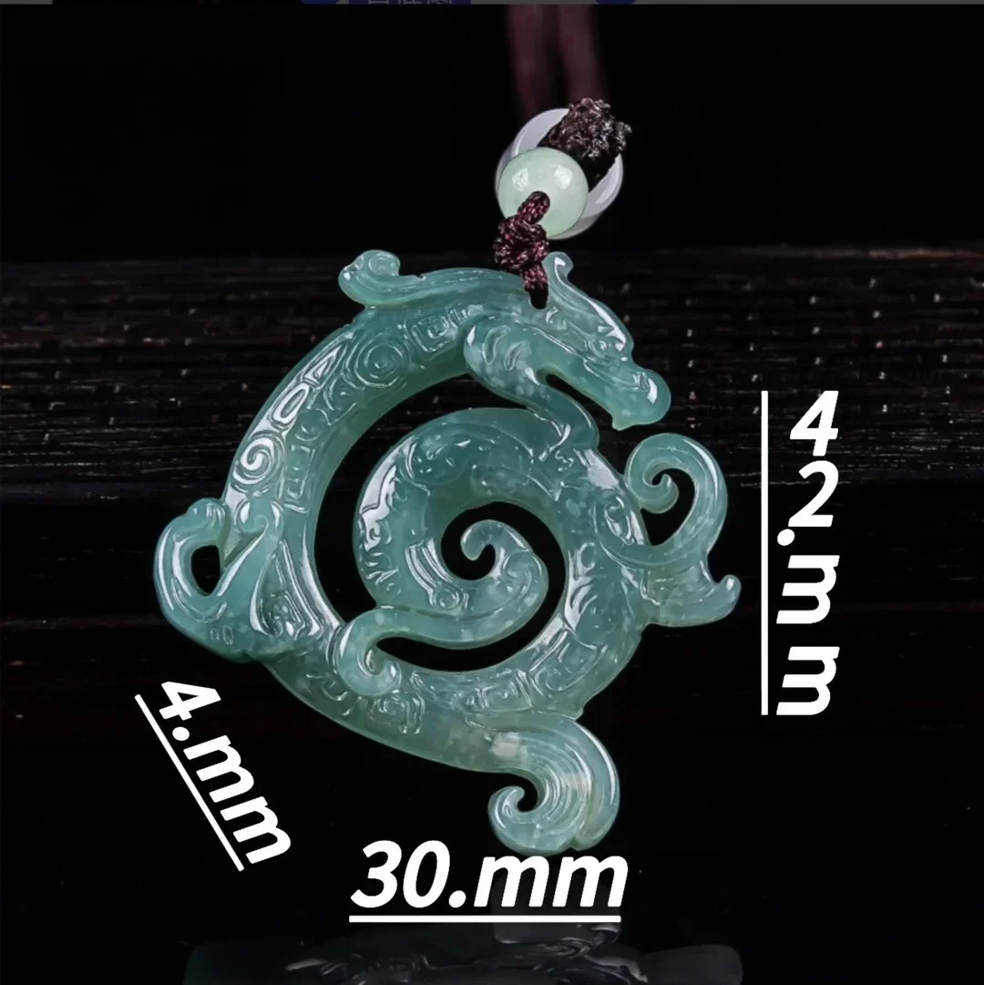 Natural Real Blue Water Jade Hollow-out Dragon Pendant Necklace Carved Charm Jadeite Jewelry Fashion Amulet Gifts Certificate