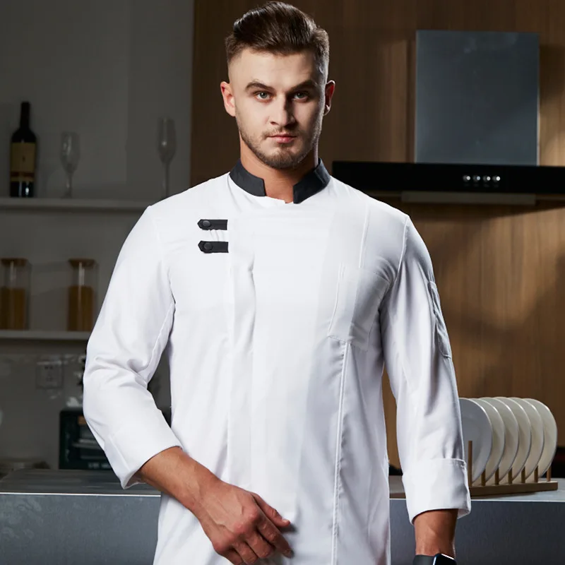 Long-sleeved Chef Coat Kitchen Cook Workwear with for Restaurant Hotel Bartender Executive Chef Uniform