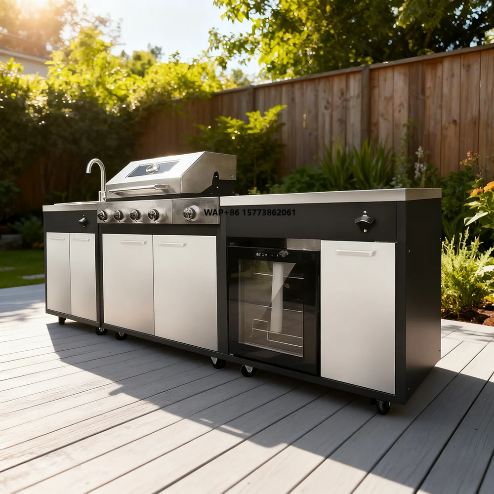 Outdoor Kitchen Gas Grill and BBQ with Shelter Wholesale Customized Qutdoor Kitchen Cabinet