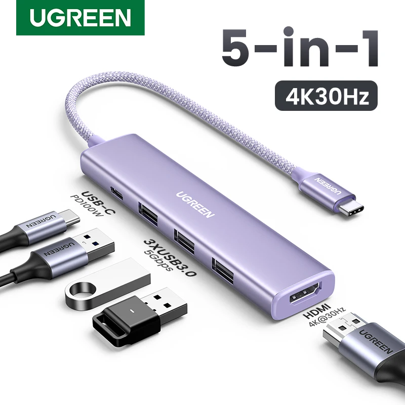 USB-концентратор UGREEN Type-C на HDMI, 4K, 30 Гц, PD100W