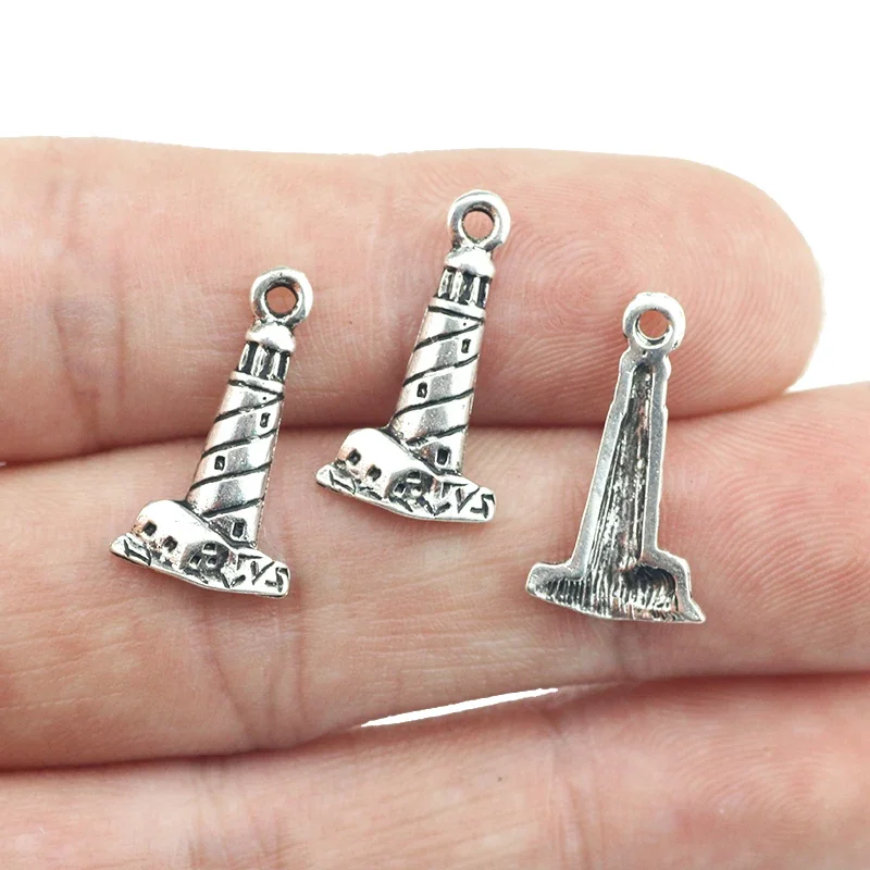 20pcs/lot 11*20mm Antique Silver Color  Lighthouse Building Charm Pendant For Jewelry DIY Making Finding Accessories