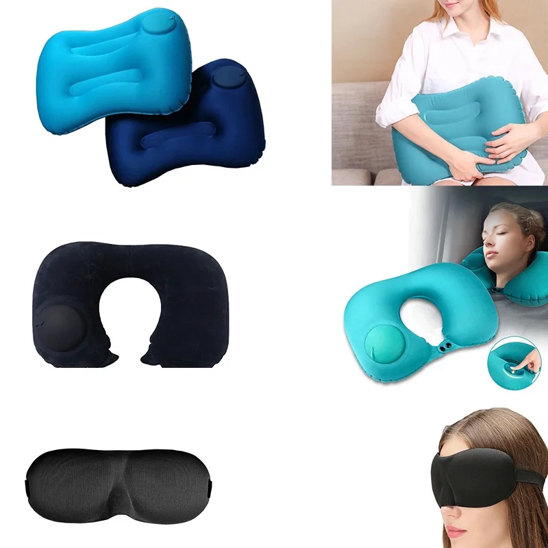 Neck pillow travel press type automatic inflatable neck pillow travel pillow air pillow 3D eye mask