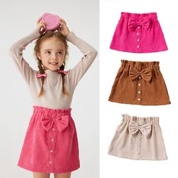 Spring Children Baby Girls Skirts 0-4Y Cute Sweet Bow Button A-Line Skirts  Autumn Girls Solid Fashion Clothing