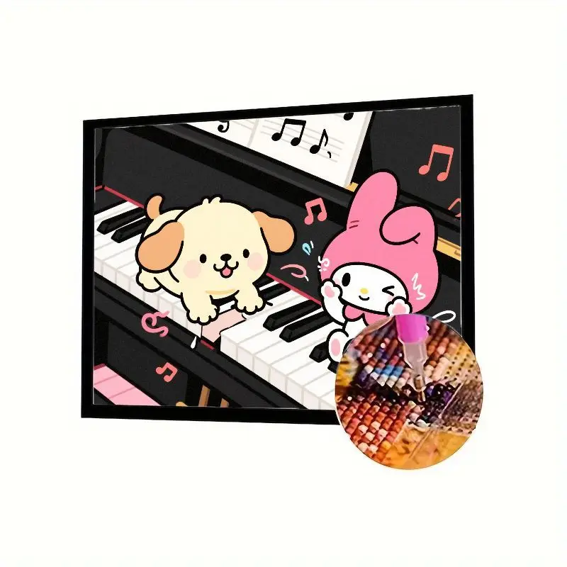 

1PC Sanrio My Melody & Cute Puppy Playing Piano 5D Diamond Painting Kit - Full Drill Rhinestone Embroidery Cross Stitch Craft, C