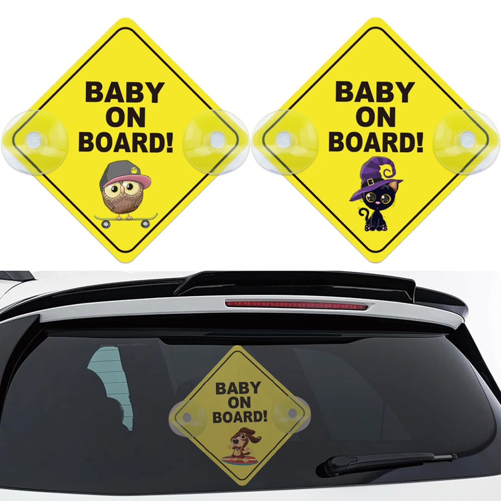 Baby On Board Warning Signs with Suction Cups for Car Window Waterproof Sunproof Durable and Strong Safety Warning Car Sticker