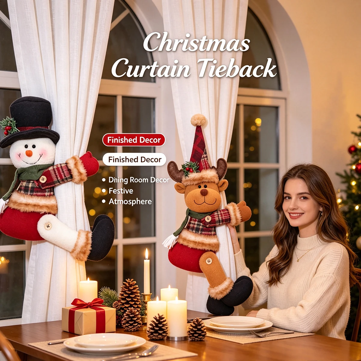 2 Styles to Choose From, Christmas Snowman Reindeer Curtain Tiebacks, Vintage Plaid Plush 3D Cartoon Curtain Fasteners, Easy to Install and Reusable, Suitable for Living Room and Bedroom Curtain Tiebacks, Create a Warm and Festive Christmas Home Atmosphere, Suitable for Thanksgiving, Christmas, New Year, Winter Parties, Black Friday Christmas Decorations, Holiday Atmosphere Decoration Props, Creative Holiday Gifts for Friends and Family